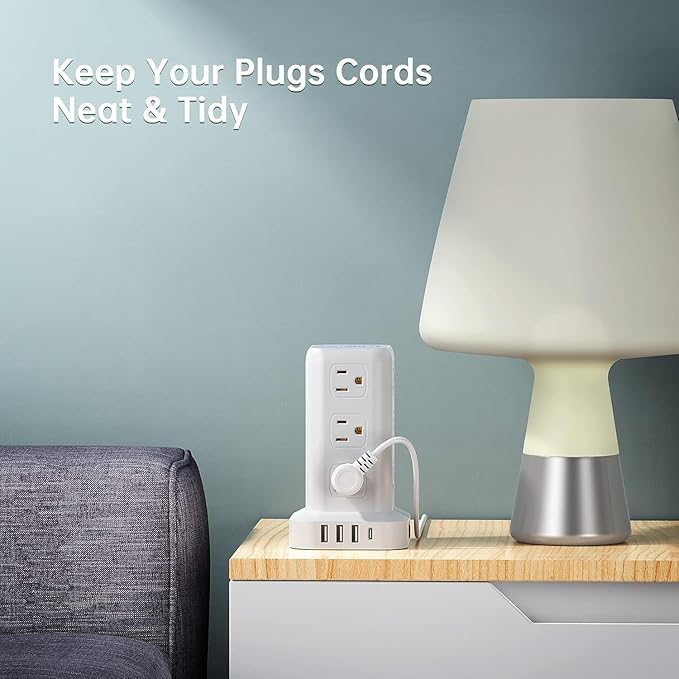 PD20W Power Strip Tower Surge Protector,16.5FT Extension Cord,Power Strip with USB 12 Outlets with 4 USB Ports (1 USB C), Flat Plug Multi Plug Outlet Extender Overload Protection for Home Office
