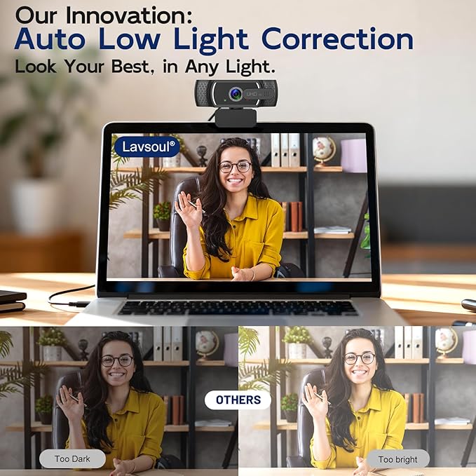 4K Webcam for PC & Mac, Tiny USB Streaming Camera with PDAF Autofocus, Dual Omnidirectional Noise-Canceling Microphones, Auto Low-Light Correction, Works with Zoom, Teams, Google Meet & Twitch