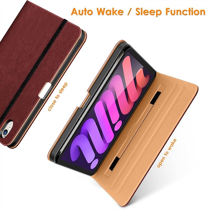 DTTO for iPad mini 7th (A17 Pro) 2024/iPad Mini 6th Generation Case 2021 8.3 Inch, Premium Leather Business Folio Stand Cover for Mini 7/6 with Pencil Holder-Multiple Viewing Angles, Burgundy Red