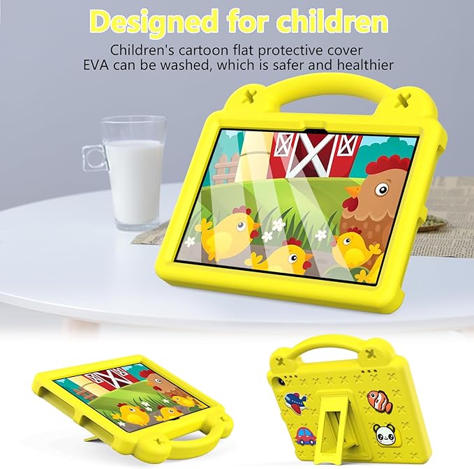 AKABEILA Compatible with Amazon Fire HD 8/HD 8 Plus (2020/2022)/Fire HD 8 2024 Tablet Case, Kids Friendly Universal Lightweight Shockproof Protective Case with Shoulder Strap & Stand Handle Yellow