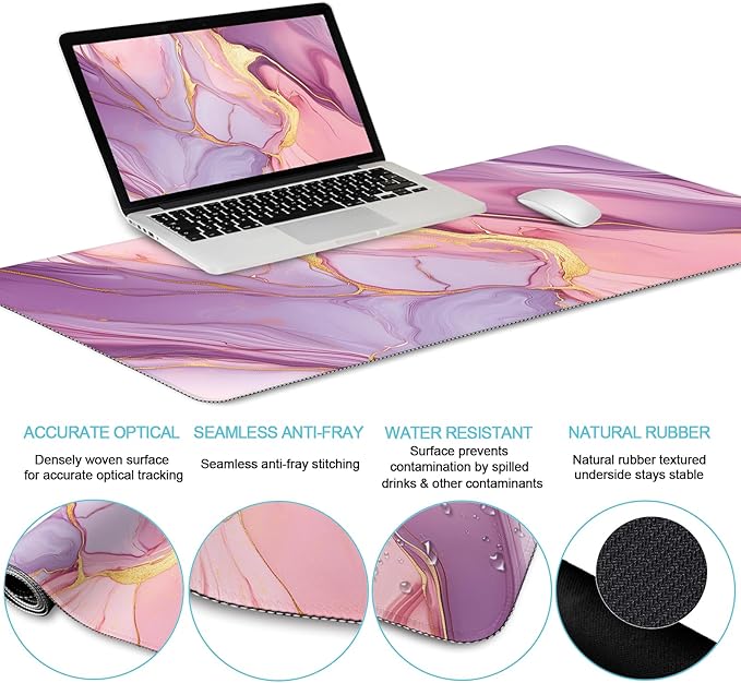 LIMKRIAN Marble Mouse Pad Set Large Desk Matt for Desktop, Ergonomic Mouse Pad with Wrist Rest for Gaming Wrist Support Keyboard Mat Cup Coaster Set Office Desk Decor Accessories