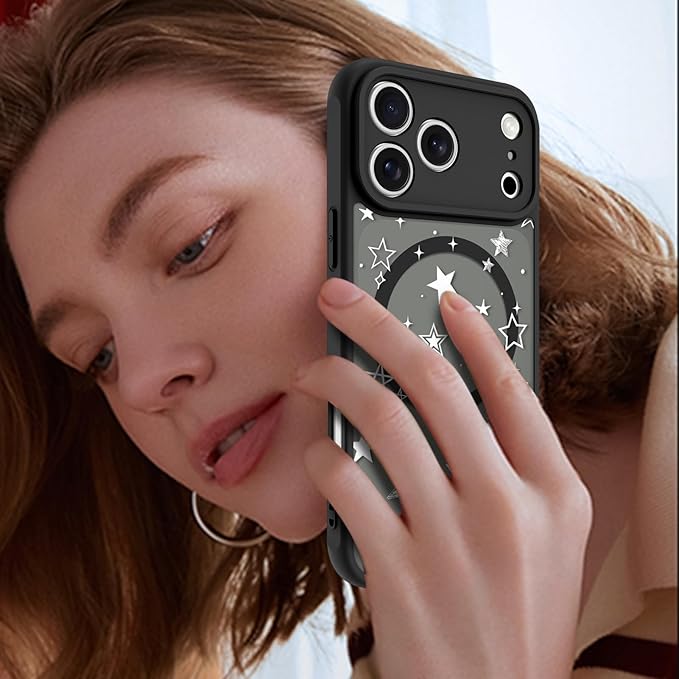 KANGHAR Case Compatible with iPhone 17 Pro Max Stars Pattern [Compatible with Magsafe] Cute Protective Magnetic Case for Girls Women Men White