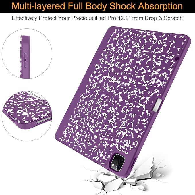 Soke Case for iPad Air 13 Inch (M4/M3/M2,2026-2024), iPad Pro 12.9" 6th/5th Generation with Pencil Holder(2021 2022 Release)-[Apple Pencil Charging + Auto Wake/Sleep] Soft Back Cover, Book Violet