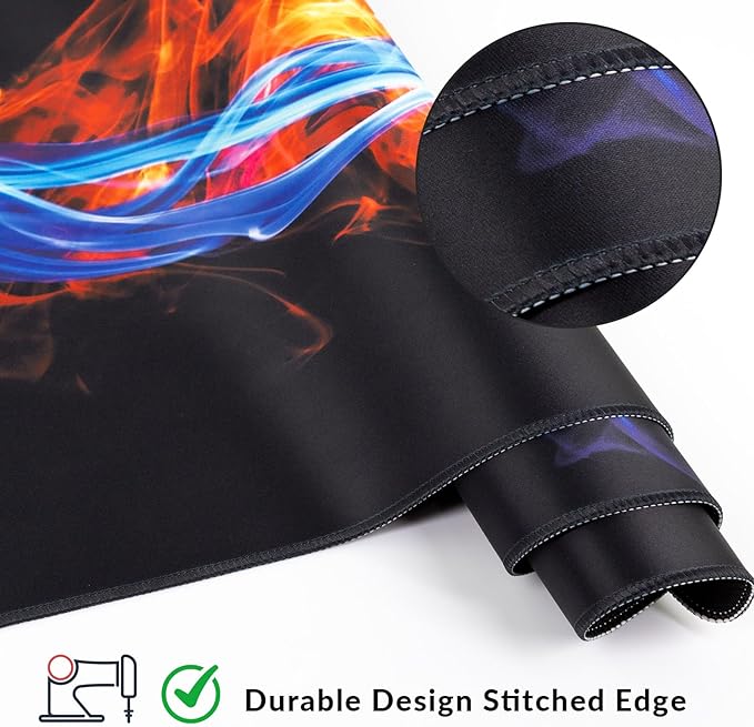 Large Gaming Mouse Pad with Coaster, Desk Matt for Desktop, Desk Pad, Mouse Pads Mat, Stitched Edges Big Extended Mousepad for Computer Keyboard Laptop Office Decor, 31.5'' x15.6''-Ice and Fire