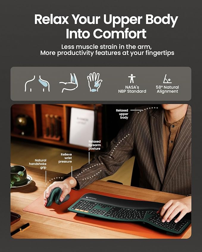 ProtoArc Ergonomic Mouse, EM11 NL Bluetooth Rechargeable Wireless Vertical Mouse, 3 Multi-Device Connectivity for Computer/PC/Laptop, 2.4GHz USB-A Optical Mice for Windows, Mac OS, Green