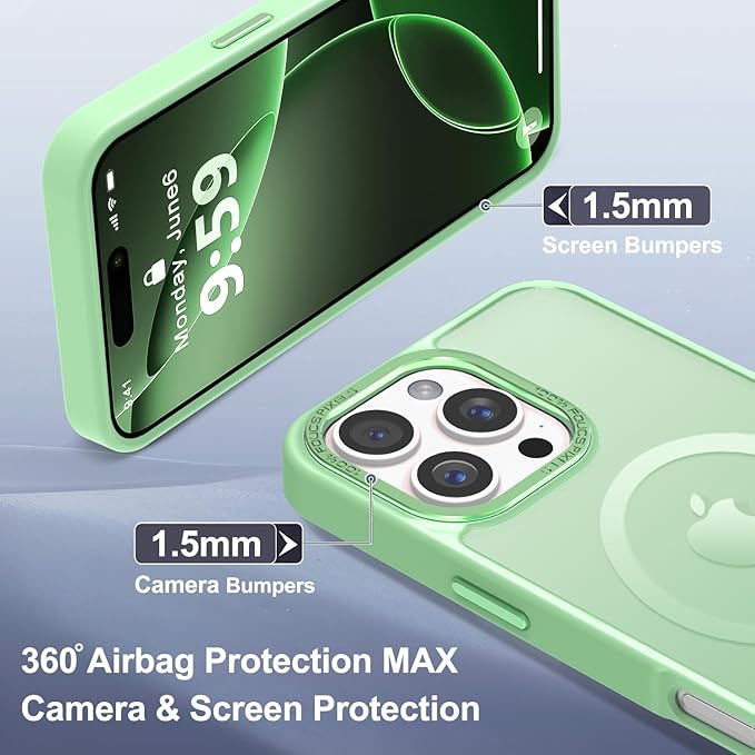Newfuture Designed for iPhone 16 Pro Case with Magnetic [13 FT Military Drop Protection] [Compatible with Magsafe] Slim Translucent Matte Shockproof with Anti-Fingerprint Phone Case,Matcha Green