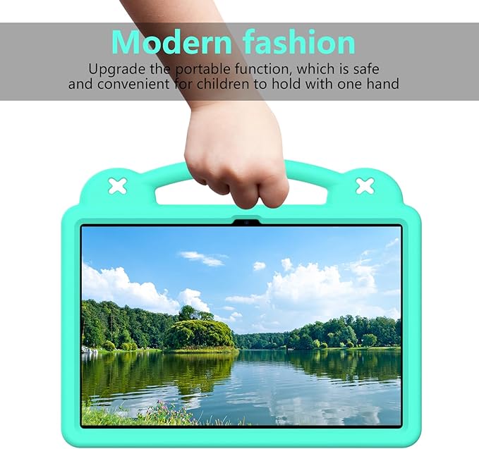 AKABEILA Compatible with Samsung Galaxy Tab A11+ 2025 Tablet Case, Kids Friendly Universal Lightweight Shockproof Protective Case with Shoulder Strap & Stand Handle Mint Green