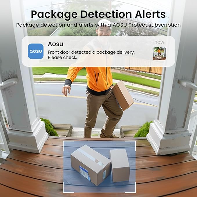 aosu Security Cameras Outdoor Wireless, 2 Cam-Kit, No Subscription Doorbell Camera Wireless - Head-to-Toe View, Intelligent Package Detection