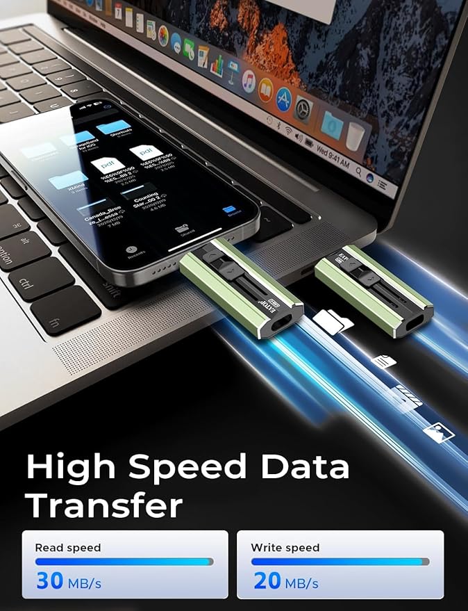 EATOP 256GB Dual Interface Flash Drive, No App Required, Portable USB Storage Memory Stick for iPhone, iPad, Android, PC & Mac – Easily Stores Photos, Videos & Files (Sage Green)