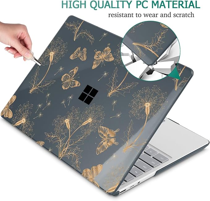 Case for 13.5" Microsoft Surface Laptop 5/4/3 with Metal Palm Rest ONLY 2019-2022 Release Models:1868/1951, Plastic Hard Shell Case with Keyboard Cover & Screen Protector, Butterflies