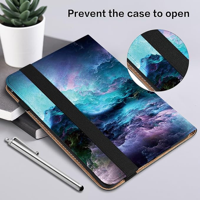 for iPad 10th Generation Case - 10.9 Inch 2022, PU Leather Shockproof Slim Case with Pencil Holder Elastic Strap - Starry Sky