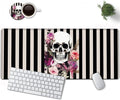 Large Mouse Pad, 31.5 x 11.8in Extended Gaming Mouse Pad with Stitched Edges,XXL Mousepad Protector Non Slip Rubber Base for Office & Home Writing Mat,Skulls and Flowers Black & White Stripes Desk Mat