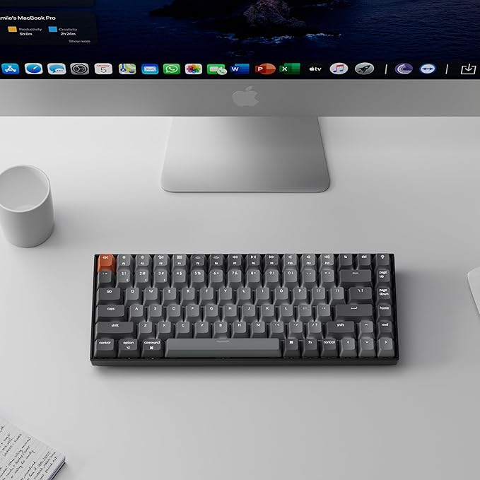 Keychron K2 75% Layout Bluetooth Wireless Mechanical Gaming Keyboard Silent K Pro Red Switch/White LED Backlit/USB C/Anti Ghosting/N-Key Rollover, 84 Keys, for Mac Windows