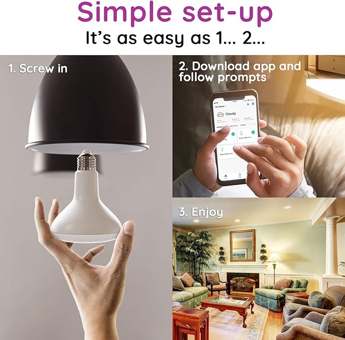 Smart Light Bulbs, 1600 Lumens Dimmable BR30 Bulbs, RGBWW Color Light Bulb, Flood Light Bulbs Compatible with Alexa, Google Assistant, WiFi & Bluetooth LED Bulbs, Music Sync,16W 4 Pack