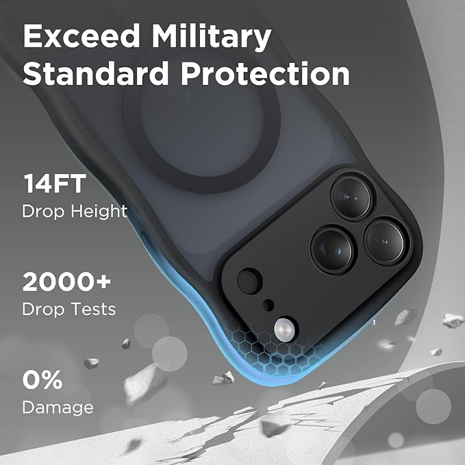 CAPRARO Magnetic for iPhone 17 Pro Case for Women Girls, Upgraded [Full Camera Protection] [Compatible with MagSafe] Cute Wave Translucent Matte Phone Case for iPhone 17 Pro, Black