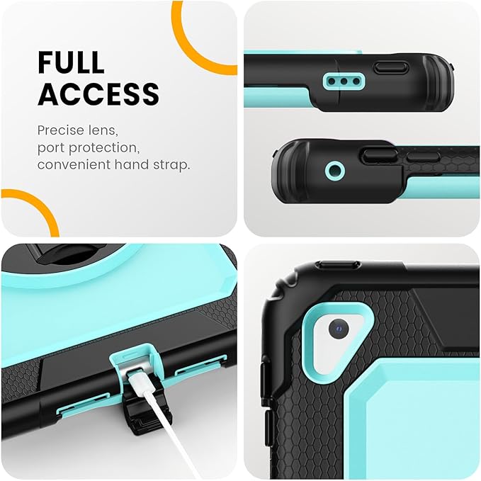 Timecity Case for iPad 6th/5th Generatio 9.7 Inch 2018/2017 with Rotating Stand/Strap, Full-Body Silicone+PC Protective Case for iPad 5th/6th Gen/Air 2/ Pro 9.7 - SkyBlue