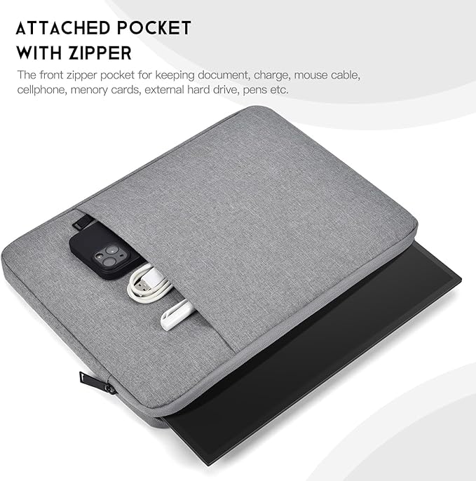 Portable Monitor Sleeve 18.5 inch, Padded Shockproof Carrying Case Compatible with Most 18.5-in Portable Display Monitors, Water-Resistant Monitor Bag Cover with Accessory Pocket Bag -Gray
