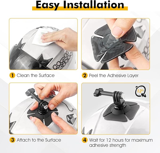 Adhesive Helmet Camera Mount Fits for GoPro Hero 13, Insta360 X5/X4/X3 and DJI Action Sports Cameras, Flexible Sticky Accessories Bracket Base for Motorcycle, Surfboard, Snowboard, 2 Pack