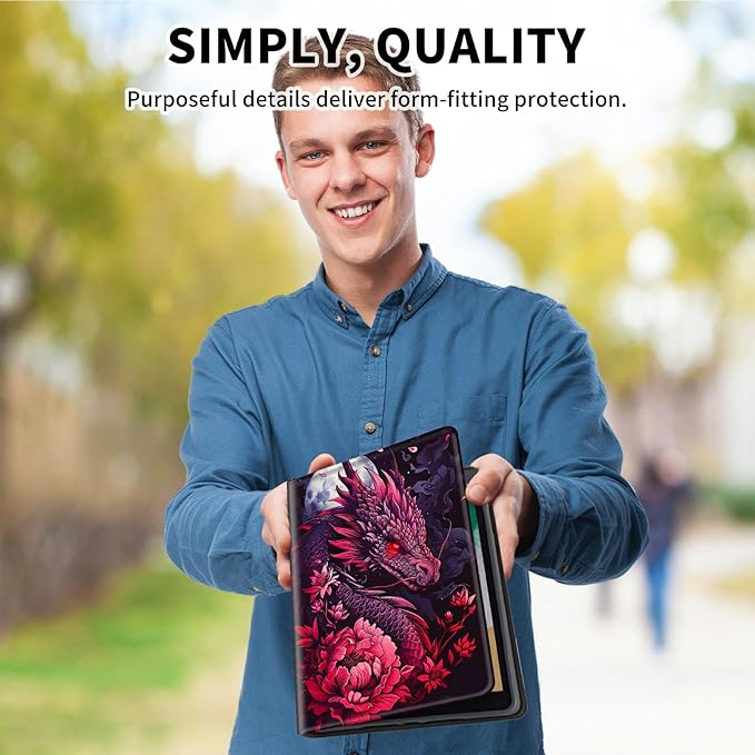 for Amazon Kindle Fire 7 (9th/7th/5th Generation, 2019/2017/2015 Release) 7" Tablet Case, Slim Kickstand Stand Leather Smart Cover with Auto Wake/Sleep, Pink Flower Dragon