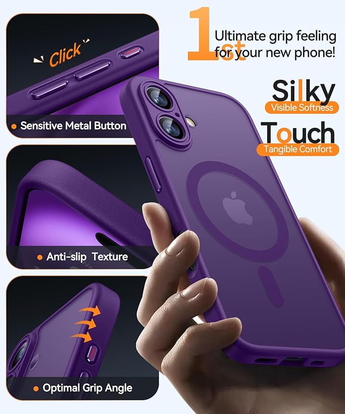 CANSHN Magnetic for iPhone 16 Plus Case, Upgraded [Full Camera Protection] [Compatible with Magsafe] [Translucent Matte] Shockproof Protective Phone Case for iPhone 16 Plus - Deep Purple