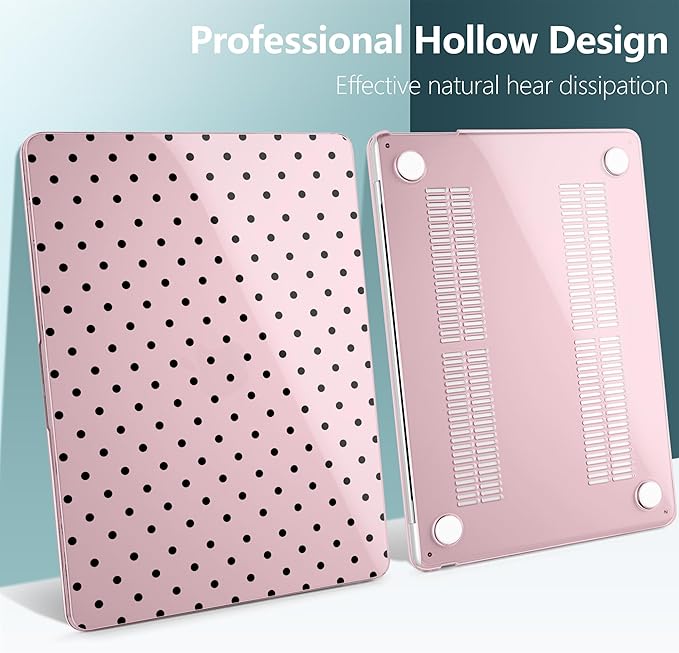 DONGKE Compatible with M5 MacBook Air 15 inch Case 2026 2025-2023 A3448 A3241 A3114 A2941 M4 M3 M2 Liquid Retina Display Touch ID, Protective Hard Shell Cover & Keyboard Skin - Black Polka Dots