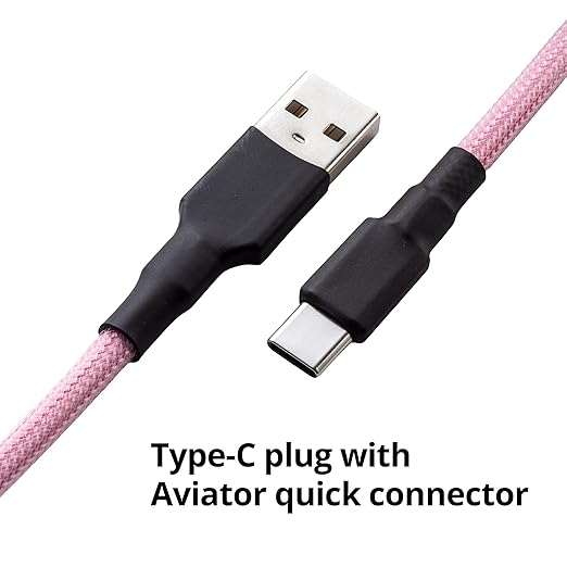 GUNMJO Pro Custom Coiled USB C Cable for Gaming Keyboard, Double-Sleeved Mechanical Keyboard Cable with Detachable Metal Aviator, 1.5M USB-C to USB-A, Black Pink