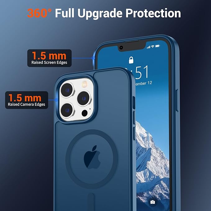 SUPFINE Magnetic for iPhone 13 Pro Case (Compatible with MagSafe) (Military Grade Drop Protection) Translucent Matte Shockproof with Anti-Fingerprint Phone Case,Deep Blue
