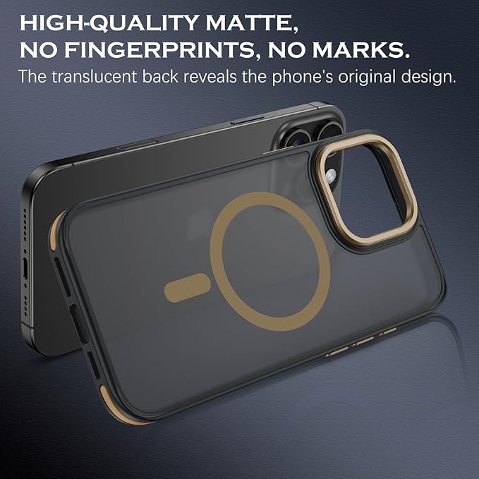 YINLAI Case for iPhone 16 Pro Max, Magnetic [Compatible with Magsafe] Supports Wireless Charging Slim Translucent Matte Men Women Shockproof Protective Back Phone Cover 6.9 Inch,Black/Desert Titanium