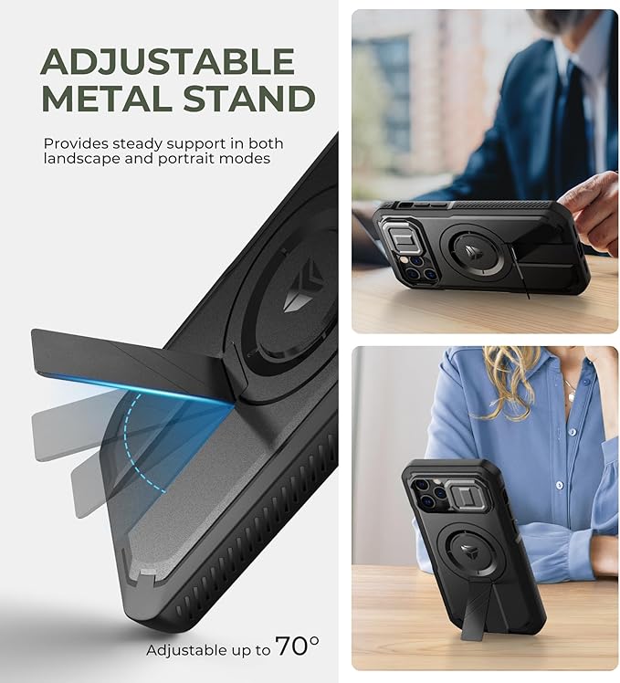 Dexnor for iPhone 12 & iPhone 12 Pro Case with Slide Camera Cover & Adjustable Kickstand & Built-in Screen Protector,Magsafe Rugged Shockproof Bumper Cases Heavy-Duty Magnetic Protective Cover,Black