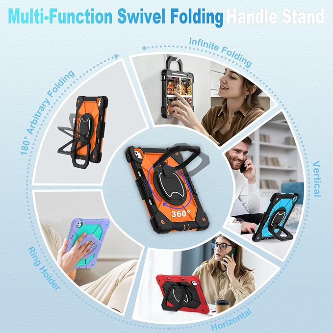 WESOROL for iPad Pro 13 Inch Case M5 2025/M4 2024 (7th Gen) with Screen Protector/Rotating Stand/Pencil Holder/Shoulder Strap,Military Grade Shockproof iPad Cases 13 Inch iPad Pro M5/M4,Black Orange