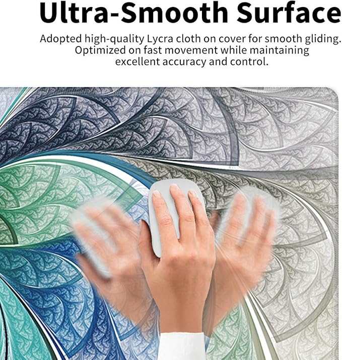 Large Gaming Mouse Pad Office Extended XL Mousepad Non-Slip Soft Keyboard Mouse Mat Home Desktop Writing Pad (31.5"×11.8") with Blue Fractal Flower Design + Cup Coaster and Cute Stickers