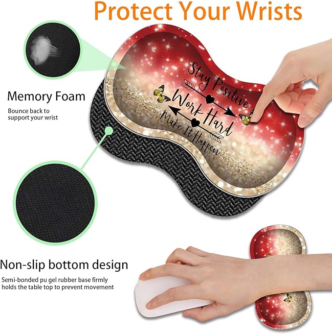 Durable Desk Mat + Wrist Rest Pad + Coasters Set, Large Gaming Office Mouse Pad 31.5 "x 11.8", Extended Non-Slip Rubber Keyboard Pad, Laptop & Home, Stay Positive Work Hard and Make It Happen