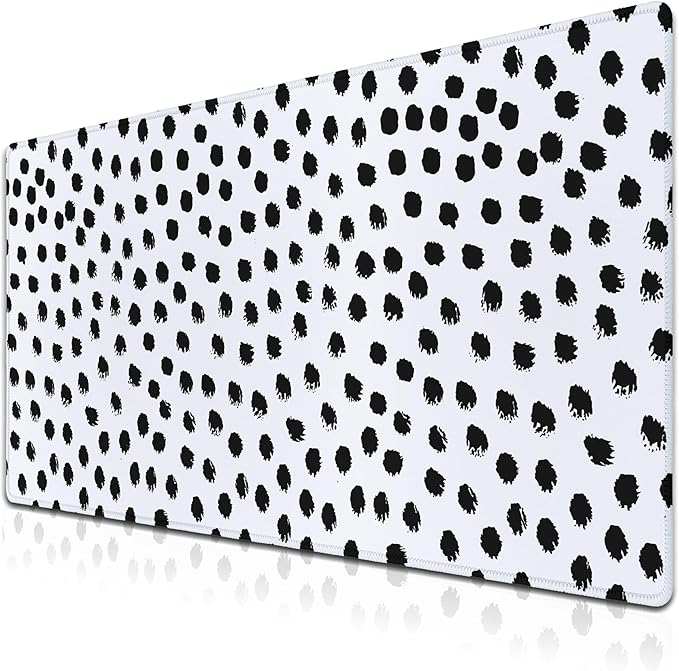 Big Gaming Mouse Pad - Black/White Desk Pad, Large Non-Slip Rubber Base Waterproof with Stitched Edges, 35.4 X 15.7 inch for Work/Game/Home