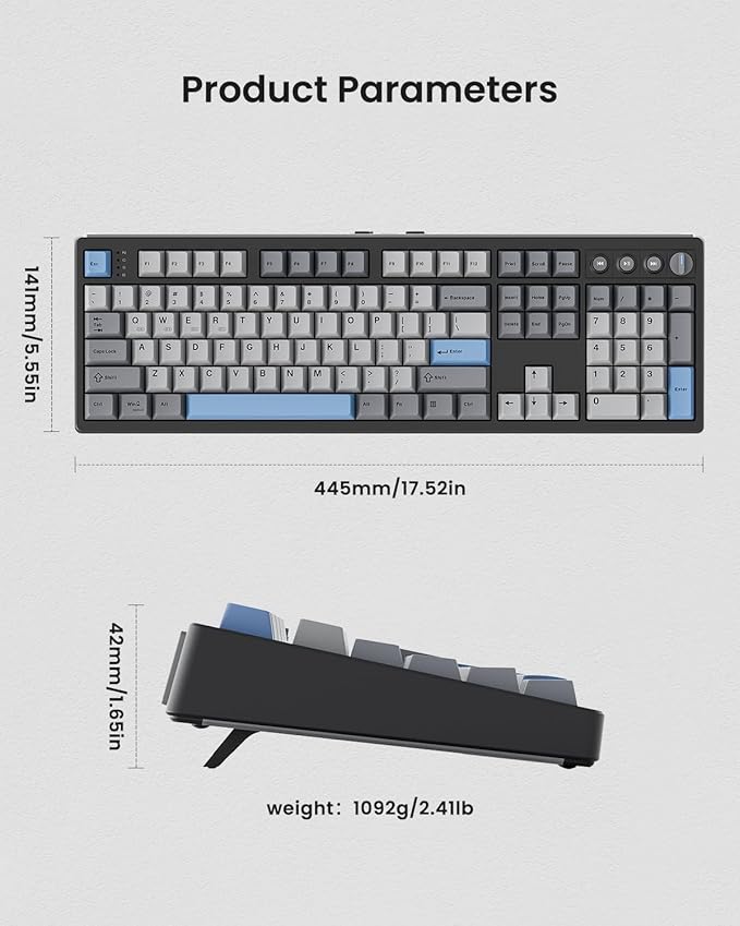Kisnt KN104 Wireless Mechanical Gaming Keyboard, 100% Full Size 104 Keys with Number Pad, Custom RGB Backlit, Creamy Sound, Hot Swappable, Bluetooth/2.4GHz/USB-C for Win/Mac/PC (Carbon Black)