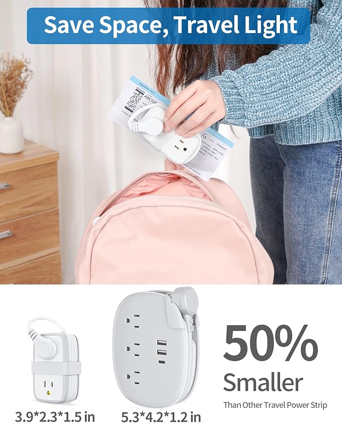 2 Pack Power Strip with USB C Ports, 4 Outlets 3 USB(1 USB-C), NTONPOWER Small Power Strip with 4ft Short Extension Cord Flat Plug, Compact Power Strip for Travel Hotel Cruise Essentials, White