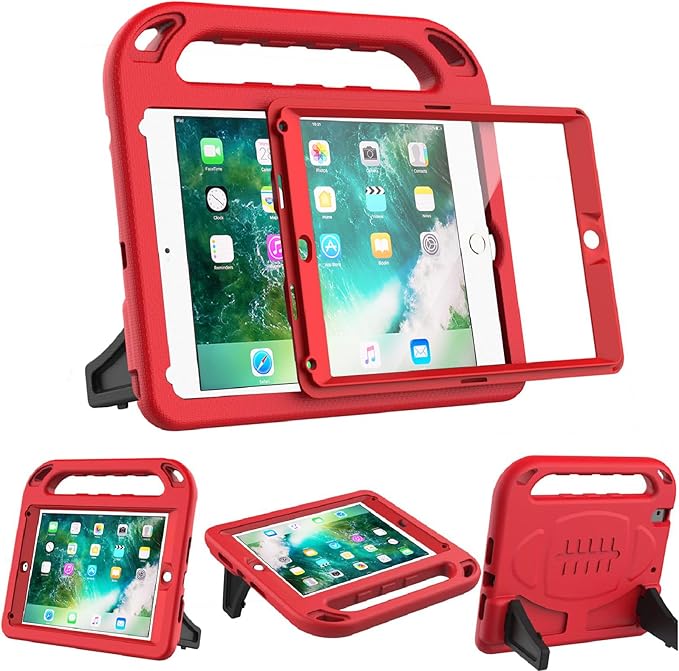 BMOUO Kids Case for iPad 9.7 2018/2017/iPad Air 2/1/Pro 9.7-Built-in Screen Protector Shockproof Handle Convertible Stand Case for iPad 9.7 Inch 2018 (6th Generation)/2017 (5th Generation)/Air 2, Red