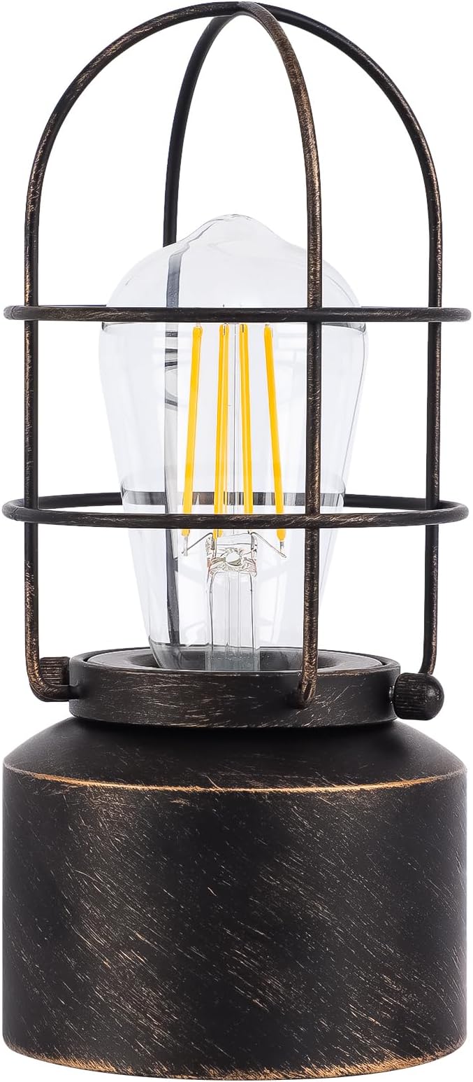 Haian Support 𝗦𝗺𝗮𝗹𝗹 𝗧𝗼𝘂𝗰𝗵 𝗧𝗮𝗯𝗹𝗲 𝗟𝗮𝗺𝗽 for Small Spaces - 3 Way Dimmable Industrial Bedside Lamp - Steampunk Antique Nightstand Desk for Bedroom, Living Room (Bulb Included)