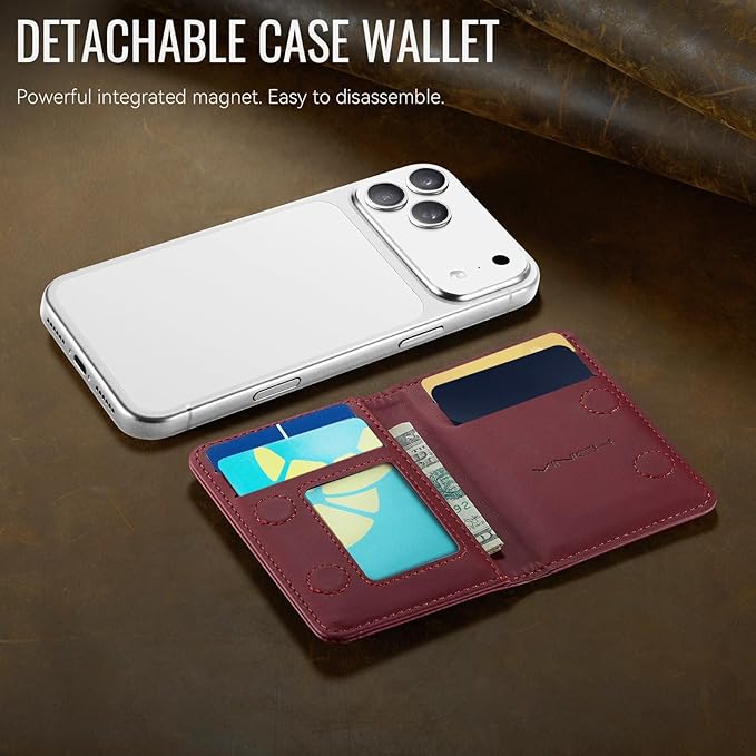 Vinich for MagSafe Wallet Magnetic RFID Blocking Card Holder Compatible with MagSafe Phones and Cases, Strong Magnet Minimalist Phone Wallet for iPhone 17/16/15/14/13/12/Pro/Max/Plus, Burgundy