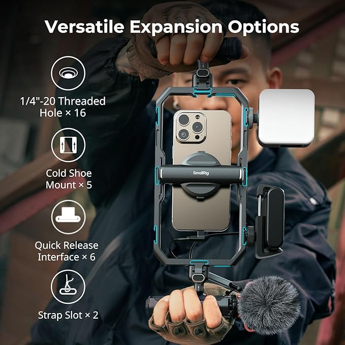 SmallRig Universal Quick Release Phone Cage Kit Basic, Aluminum Smartphone Video Rig Kit with Wireless Control Dual Handles and Phone Clip, for MagSafe, for iPhone 17 16 15 for Samsung for Pixel