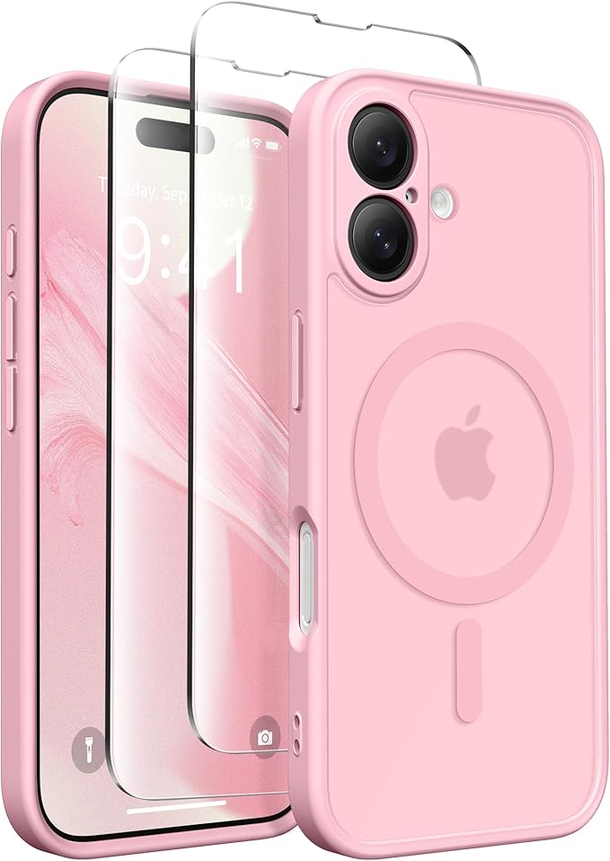 CAPRARO Magnetic Compatible with iPhone 16 Case, Upgraded [Full Camera Protection] [Compatible with MagSafe] Protective Translucent Matte Women Girl Phone Case Cover, Peach Pink