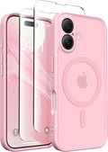 CAPRARO Magnetic Compatible with iPhone 16 Case, Upgraded [Full Camera Protection] [Compatible with MagSafe] Protective Translucent Matte Women Girl Phone Case Cover, Peach Pink