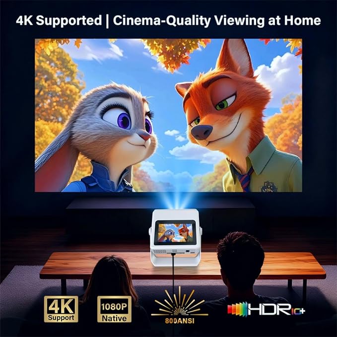 4K Support Native 1080P Touch Screen Projector with WiFi Bluetooth, Auto Focus Smart Portable Game Projector, Built-in Apps Mini Outdoor Movie Projector for Bedroom Home Theater