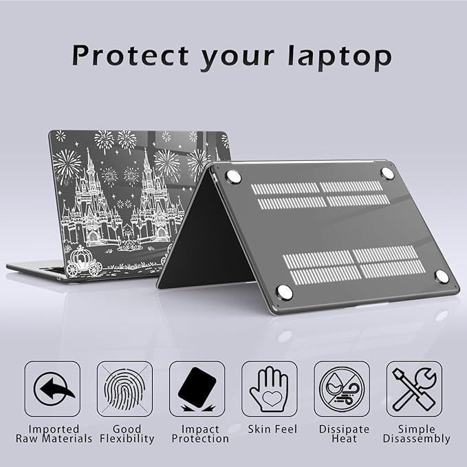 Compatible with MacBook Pro 13 inch Case M2 2025, 2024-2016 A2338 M1 A2251 A2289 A2159 A1989 A1708 A1706, White Castle Carriage Protective Hard Shell Clear Black Cover for Mac Pro 13