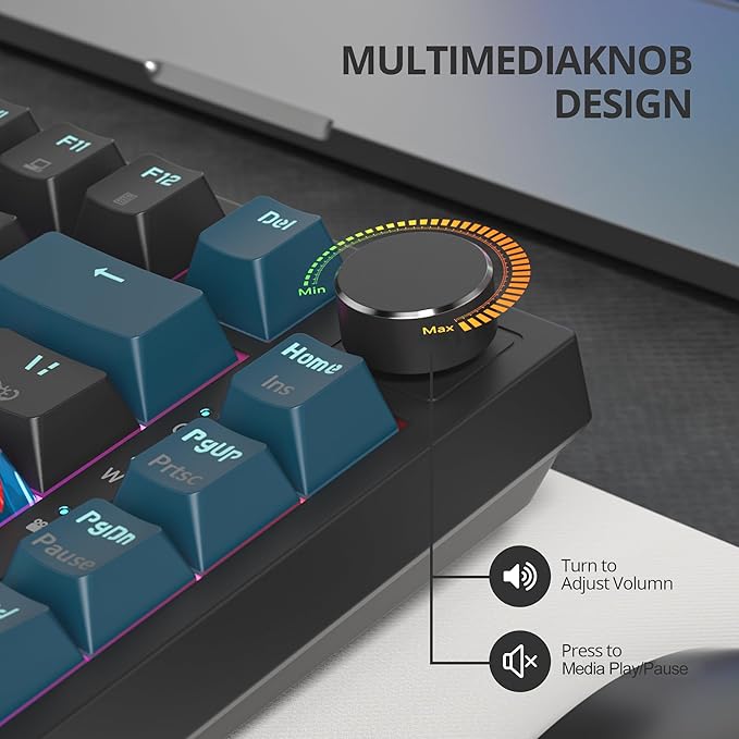 75% Mechanical Gaming Keyboard, Hot Swappable RGB Backlit Custom With Knob, Gasket Mount USB Wired, 82 Keys Black Blue Linear Red Switch (82 Black Blue)