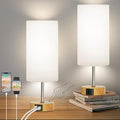 ROTTOGOON 12.8" Touch Control Table Lamp, 3-Way Dimmable Small Bedside Nightstand Lamp with 2 USB Ports, Modern Table Lamp with 5000K Daylight LED Bulb for Living Room (2 Pack)