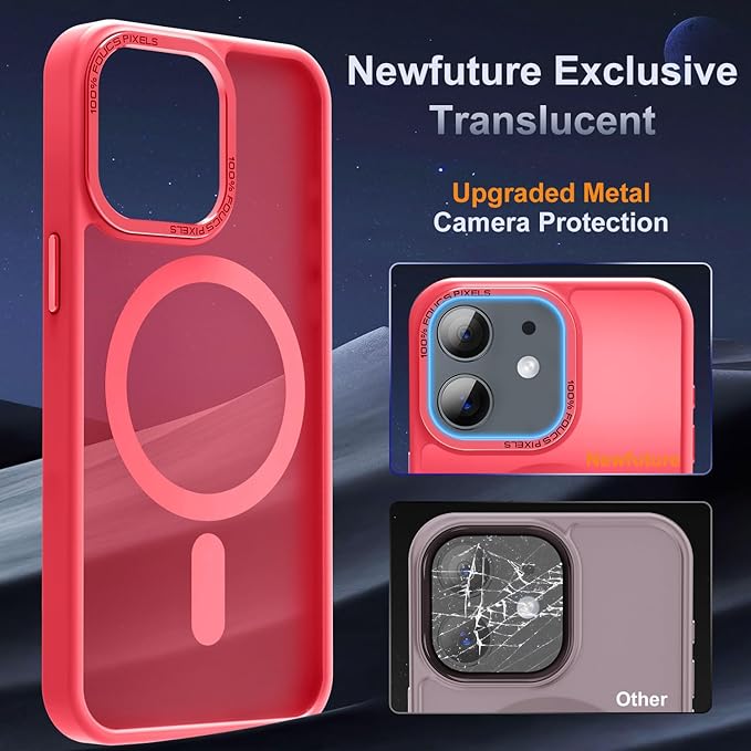Newfuture Designed for iPhone 12 Case/iPhone 12 Pro Case with Magnetic [13 FT Military Drop Protection] [Compatible with Magsafe] Translucent Shockproof with Anti-Fingerprint Phone Case, Red