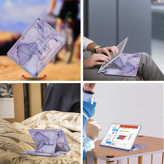 Fintie Magnetic Stand Case for iPad Air 10.5" (3rd Generation) 2019 / iPad Pro 10.5" 2017, Multi-Angle Viewing Rugged Soft TPU Back Cover with Pencil Holder, Auto Wake/Sleep (Lilac Marble)
