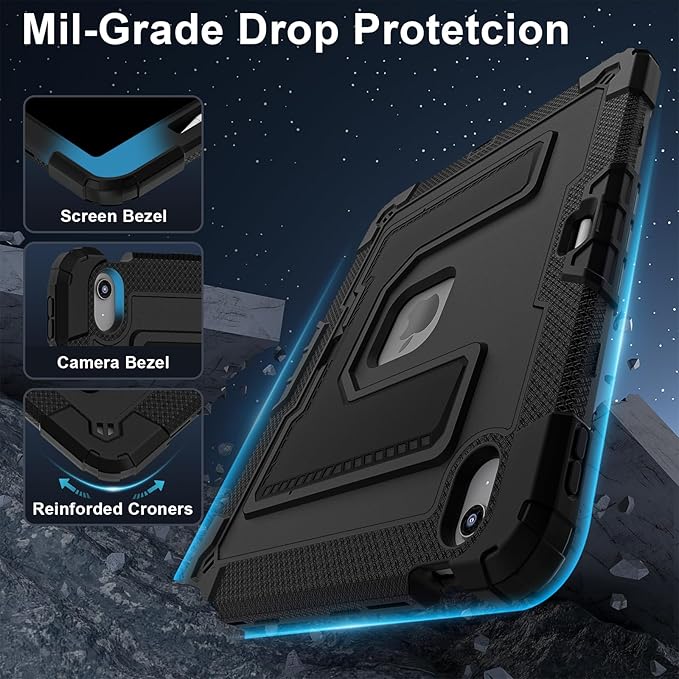 Kids Friendly Case for iPad Air 13 Inch M4 M3 M2 2026/2025/2024 Case with Pencil Holder & Shoulder Strap, Military Grade Shockproof Kickstand Hard Shell Protective Cover,Black