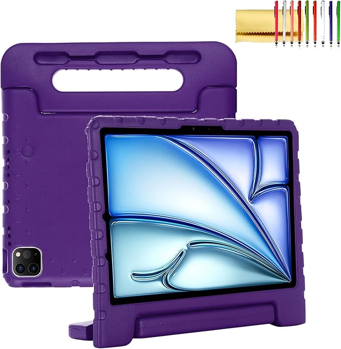 Dteck Kids Case for iPad Air 11" M2 2024, iPad Pro 11" Case 2024, Lightweight Shockproof Rugged EVA Kids Friendly Handle Kickstand Child Proof Protective Case with Pencil Holder, Purple
