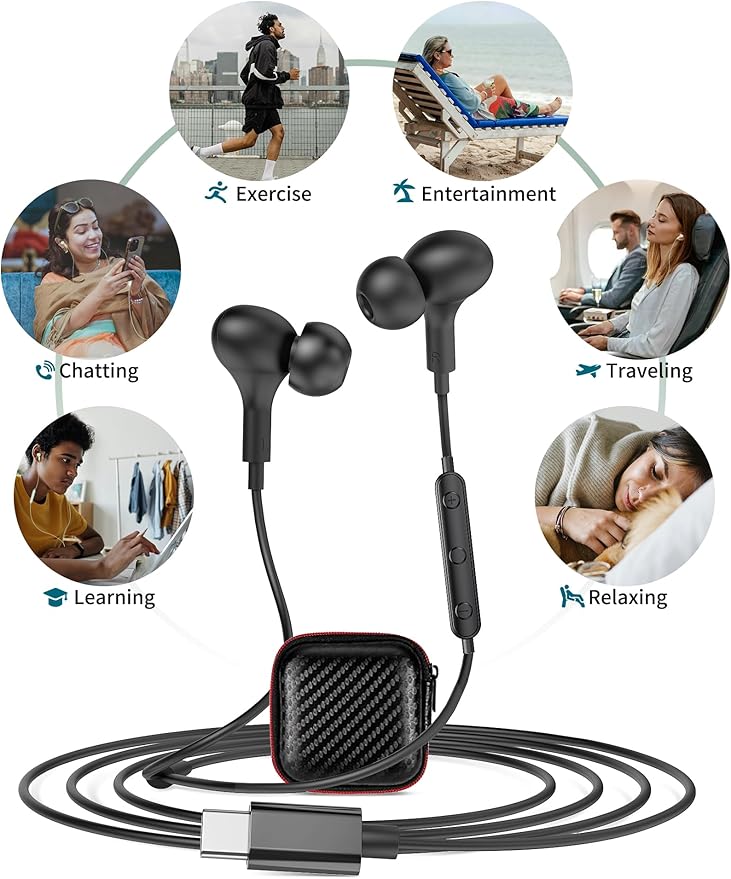 APETOO USB C Headphone for Samsung Galaxy S24 S25 Ultra S23 S26 S22 S21 A17 A54 Magnetic Wired Earbuds Noise Canceling in-Ear Type C Earphone Microphone Stereo Bass for iPhone 17 16 15 Pro Max/Pixel